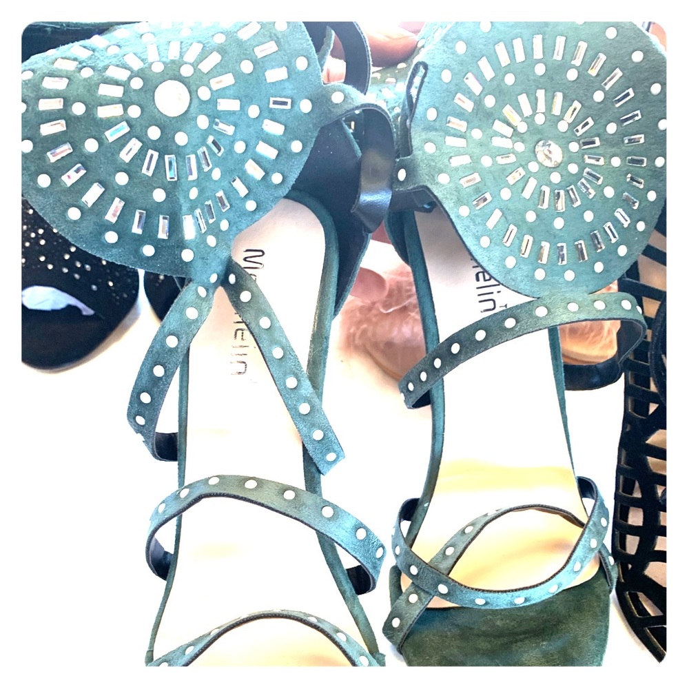 Green Swade Design W/rinestones High Heels
